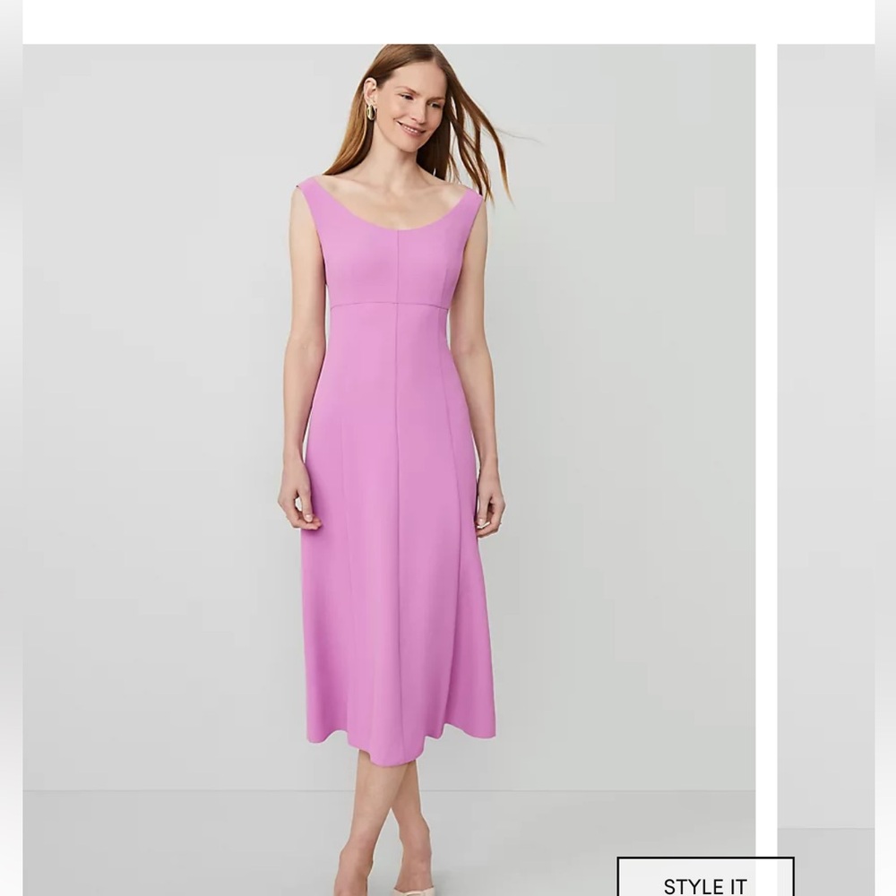 Ann Taylor Seamed Flare Dress in Fluid Crepe